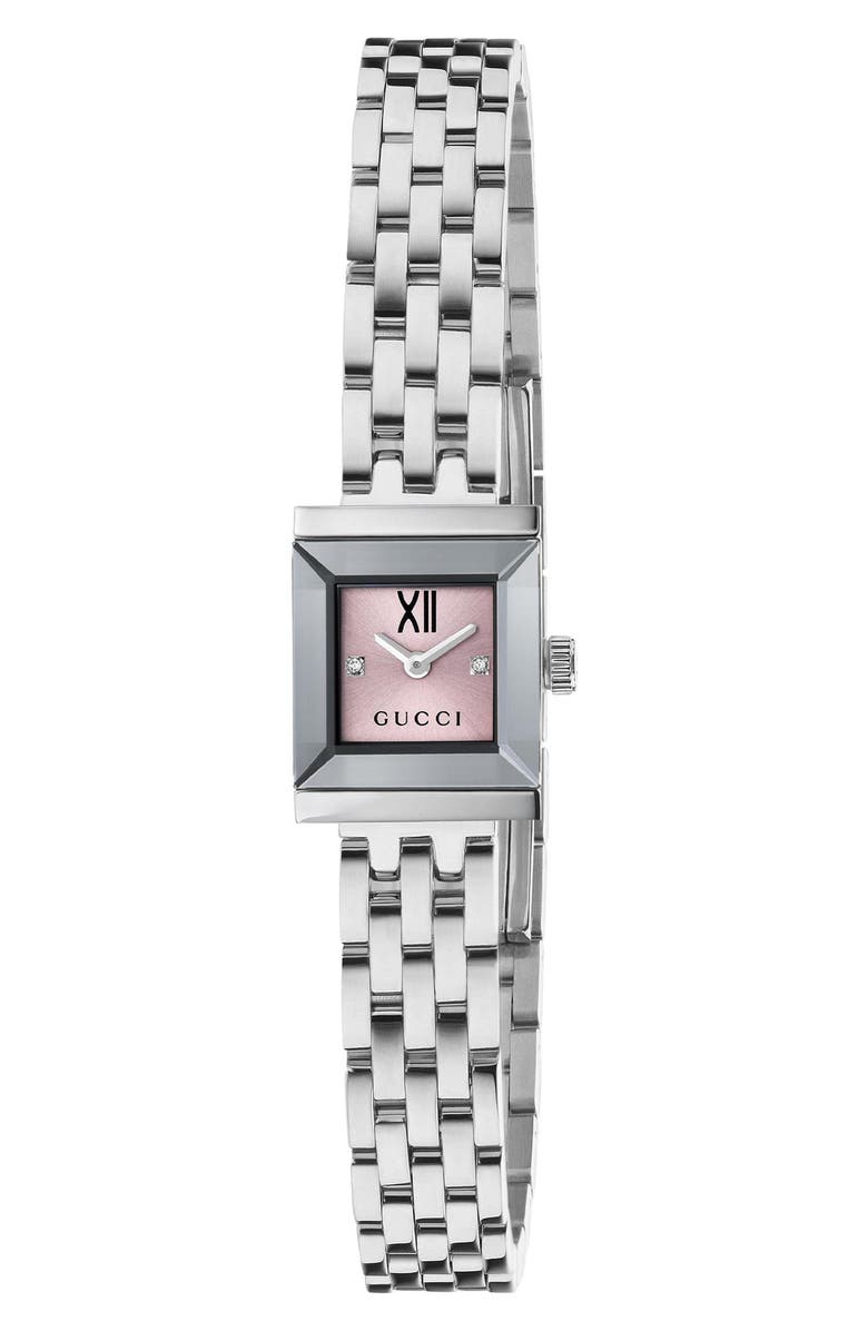 Gucci G-Frame Bracelet Watch, 14mm x 18mm, Main, color, Silver/Pink