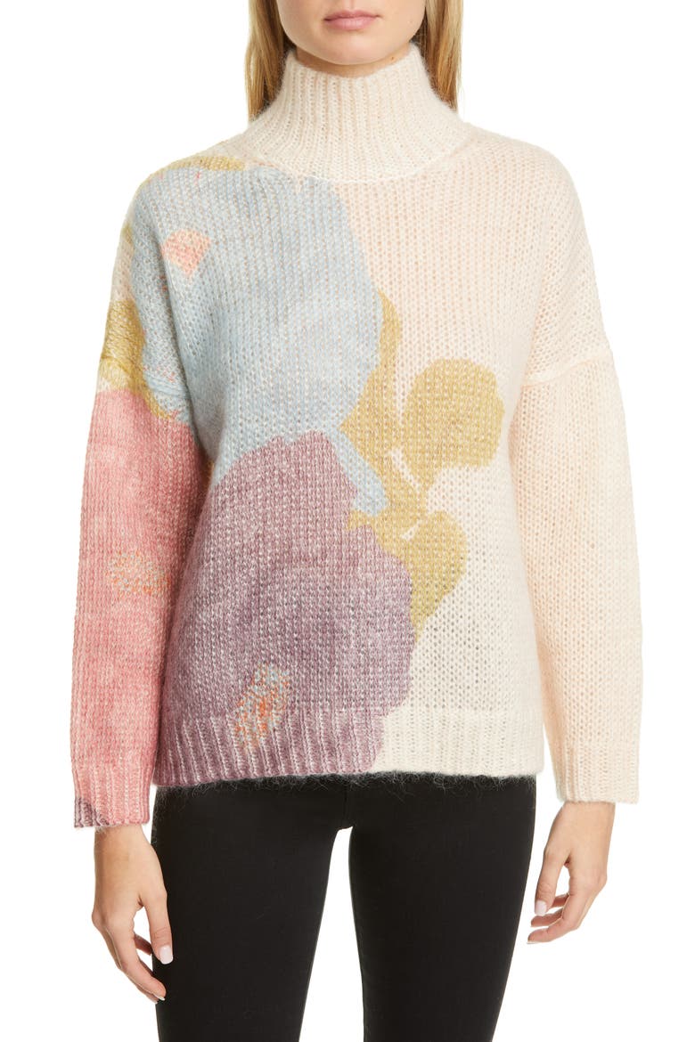 Camellia Print Mohair Blend Sweater, Main, color, POUDRE/ MULTICOLOR