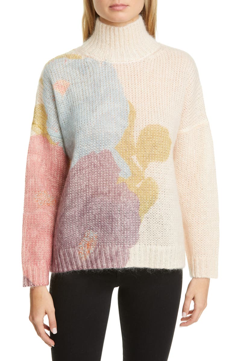 Valentino Camellia Print Mohair Blend Sweater, Main, color, 