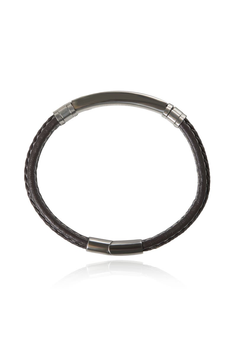 Microfiber Leather and Stainless Steel ID Bracelet for Men - 8.5'', Alternate, color, Black
