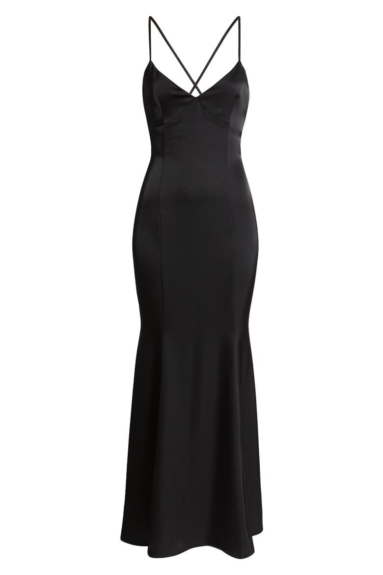 Tie Back Satin Gown, Alternate, color, BLACK