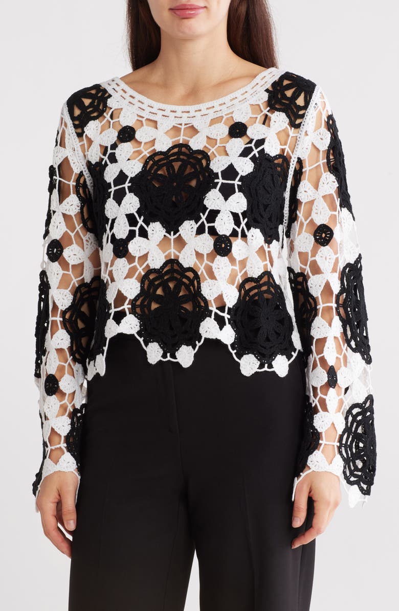 Forgotten Grace Crochet Lace Top, Main, color, White/ Black