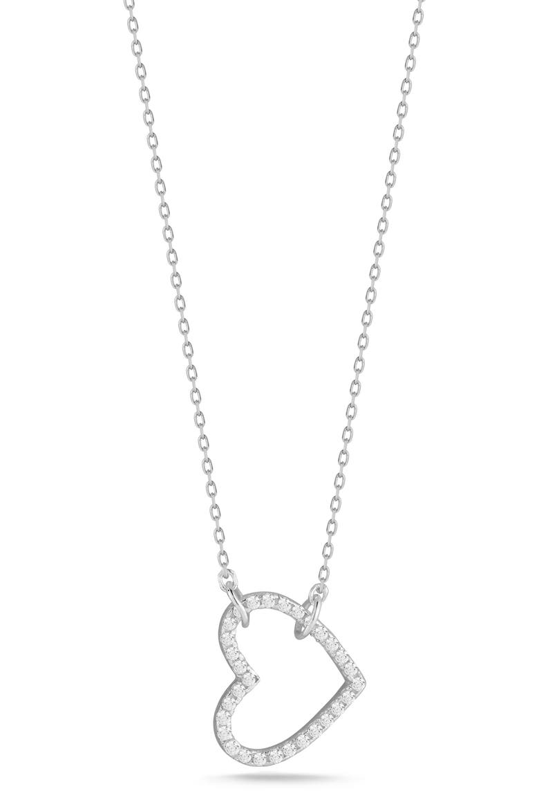 Cubic Zirconia Open Heart Pendant Necklace, Main, color, SILVER