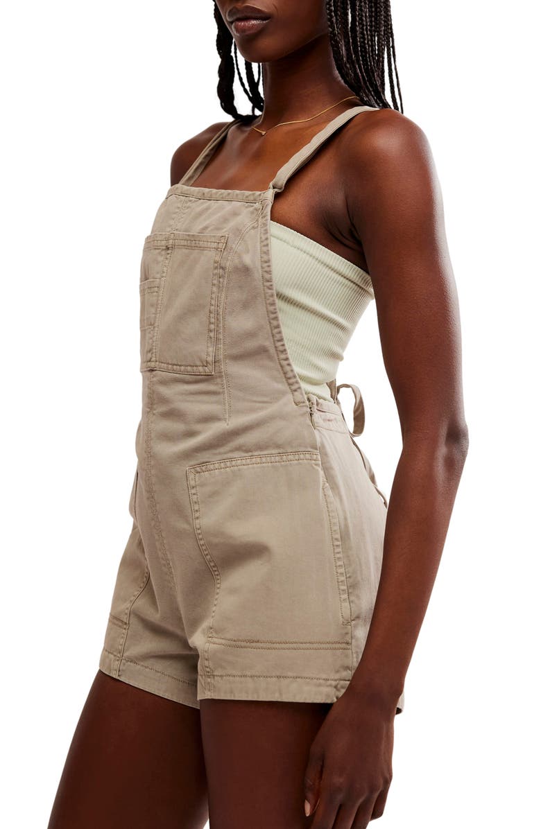 Free People Tough Love Denim Shortalls, Alternate, color, Laurel Oak