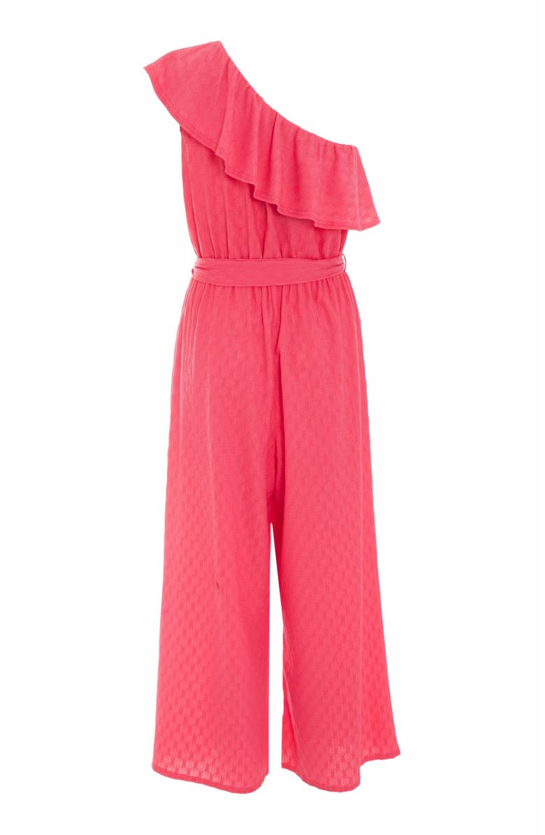 QUIZ Textured One Shoulder Culotte Jumpsuit, Alternate, color, Pink