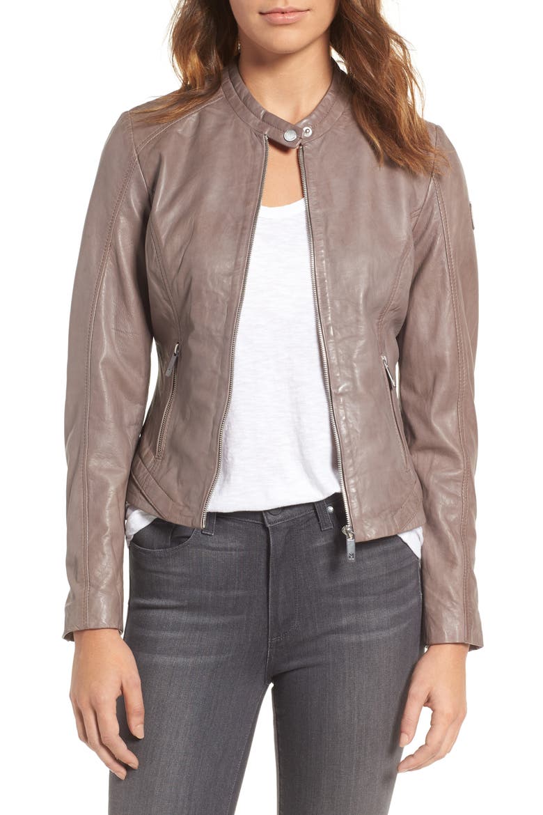 Leather Lambskin Leather Moto Jacket, Main, color, GREY