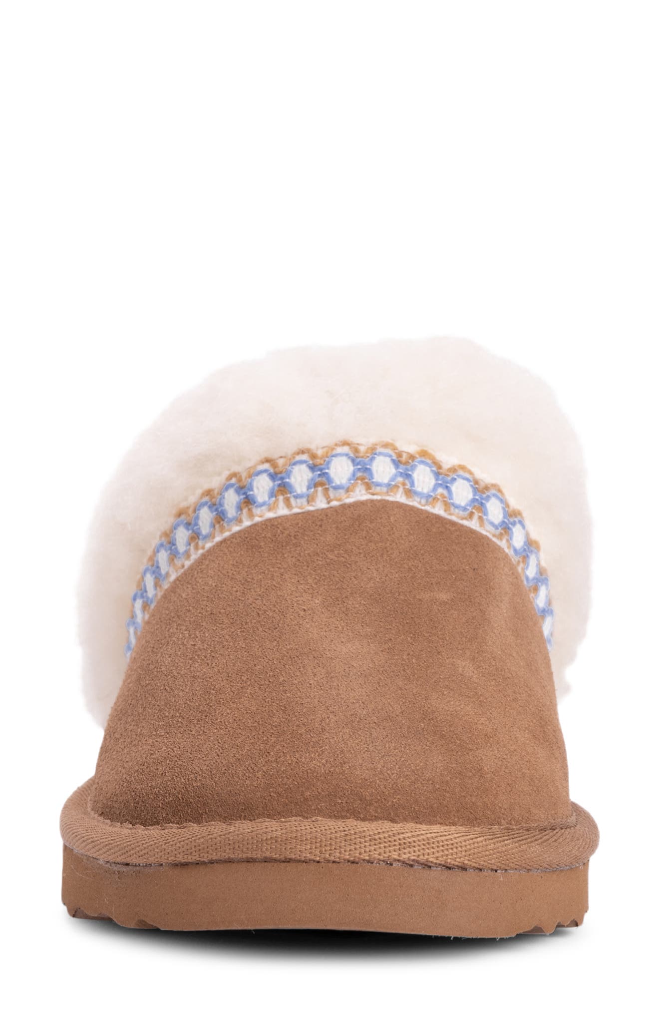 MUK LUKS Dawn Suede Scuff Slipper with Genuine Shearling Trim, Alternate, color, Caramel