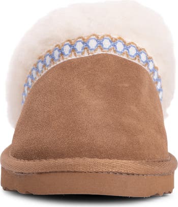 Dawn Suede Scuff Slipper with Genuine Shearling Trim