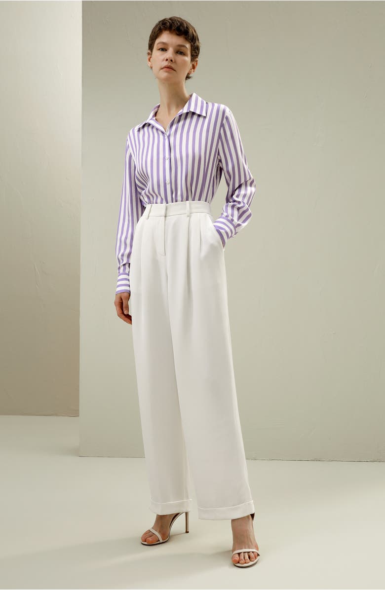 Lilysilk Classic Striped Silk Shirt, Alternate, color, Lilac-White Pinstripes