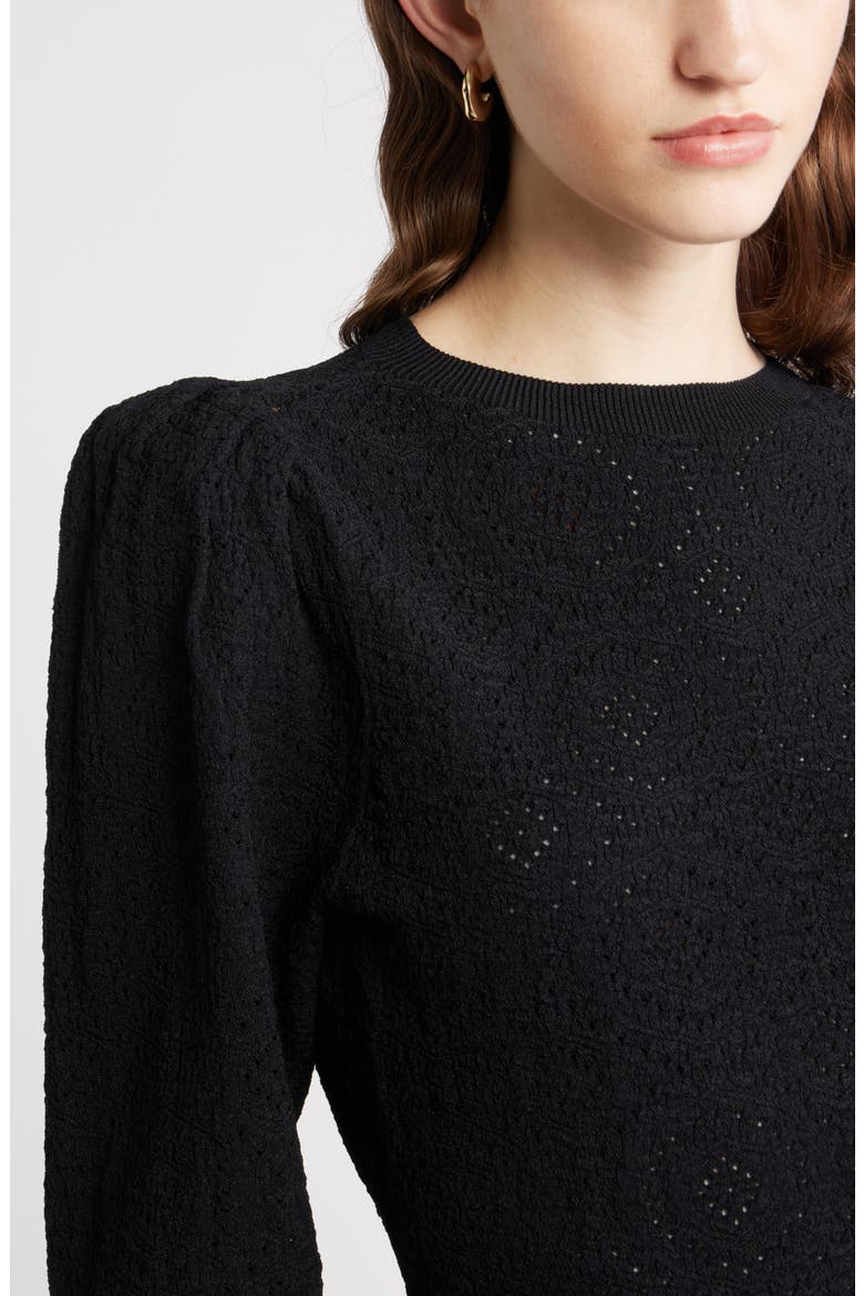 Lacy Open Stitch Sweater, Alternate, color, BLACK