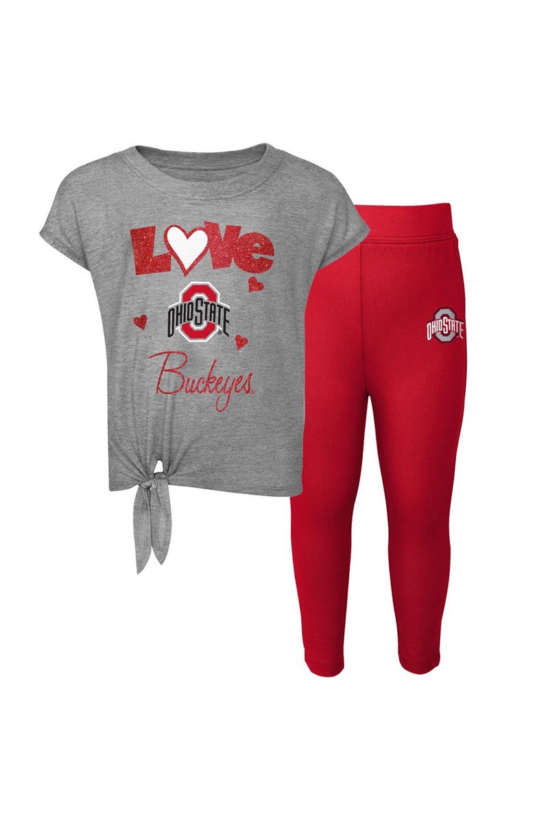 Outerstuff Preschool & Toddler Heathered Gray/Scarlet Ohio State Buckeyes Forever Love T-Shirt & Leggings Set, Main, color,