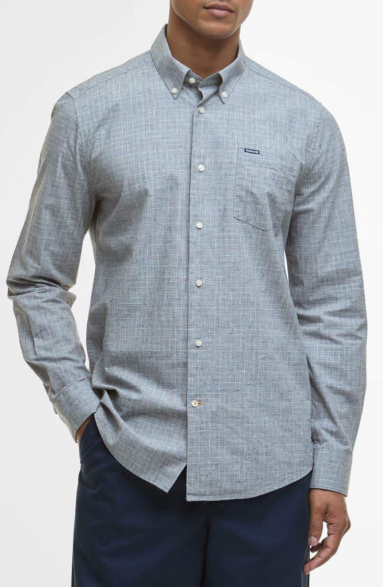 Barbour Wester Slub Check Cotton Button-Down Shirt, Main, color, Chambray