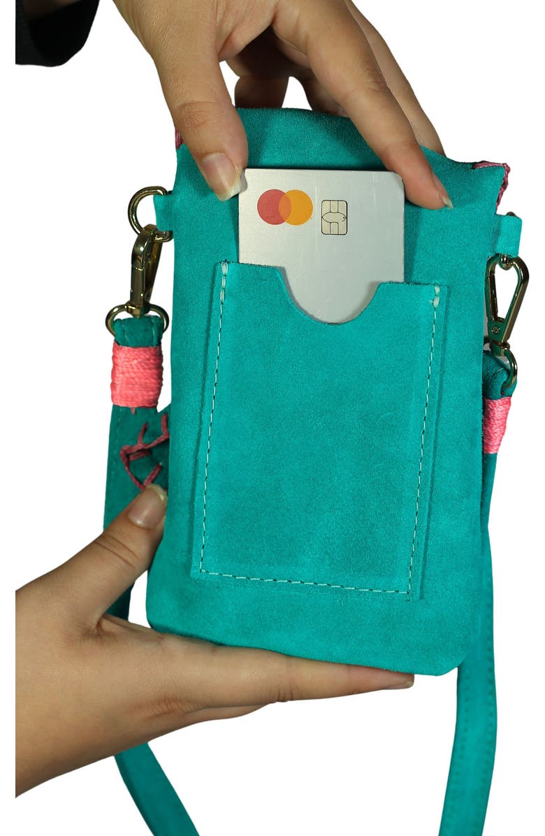 Carlos Falchi Cell Phone Butterfly Suede Leather Bag, Alternate, color, Sky