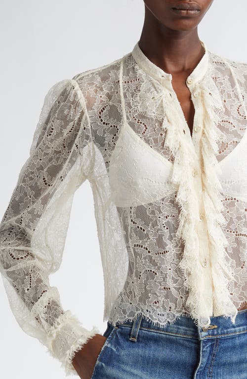 Ulla Johnson Cecile Ruffle Sheer Lace Top In Cowrie