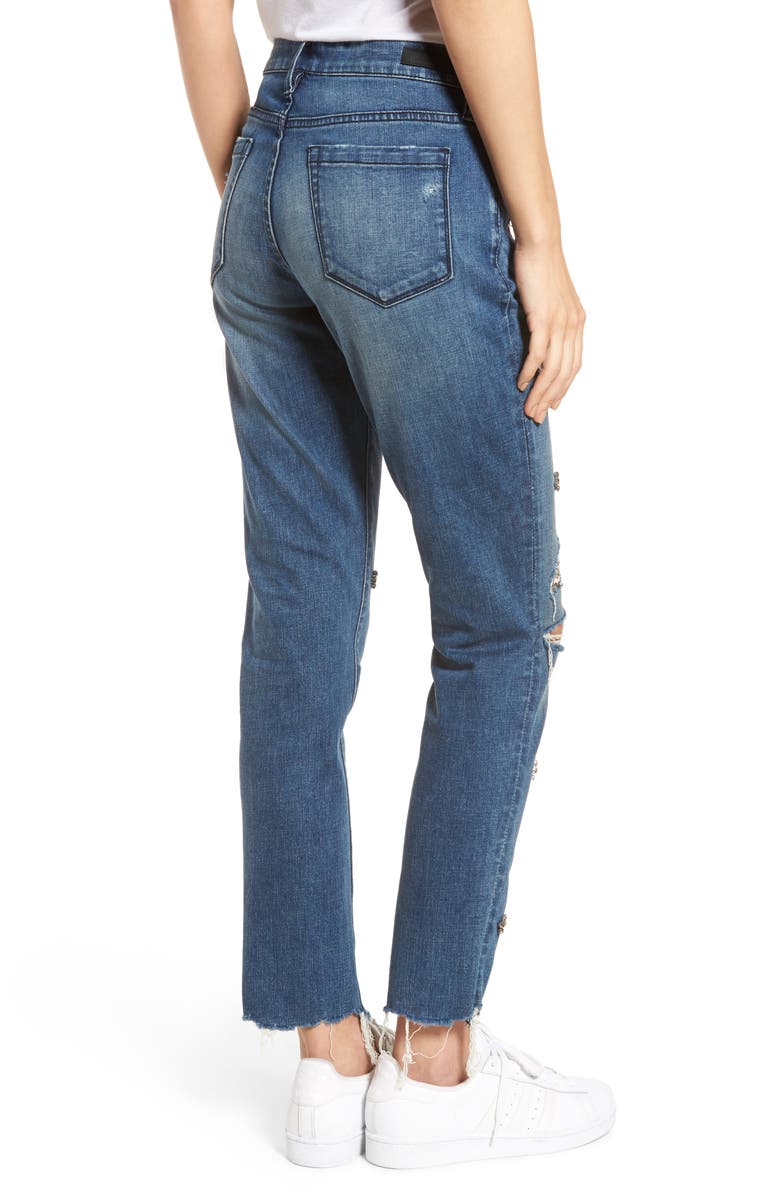 BLANKNYC Charm School Jeweled Girlfriend Jeans, Alternate, color, 