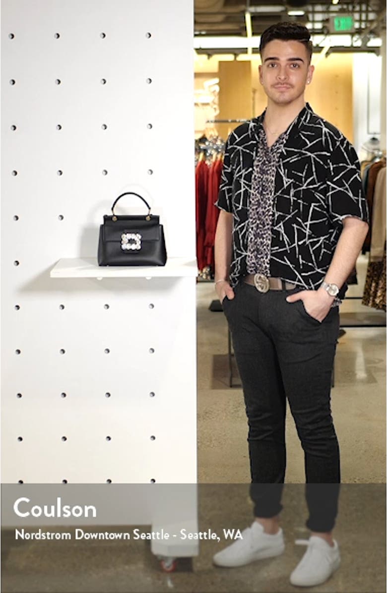 Strass Flower Buckle Calfskin Top Handle Satchel, sales video thumbnail