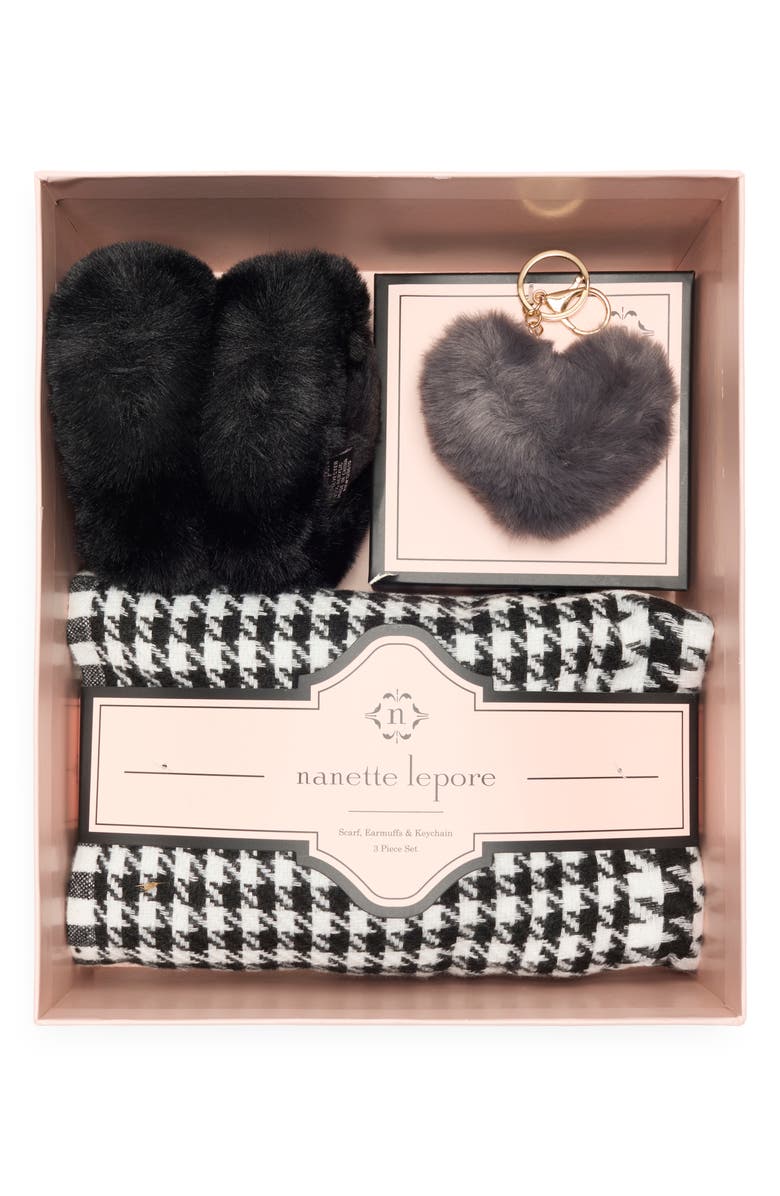Nanette Lepore Scarf, Earmuff & Keychain Accessory Set, Alternate, color, Black