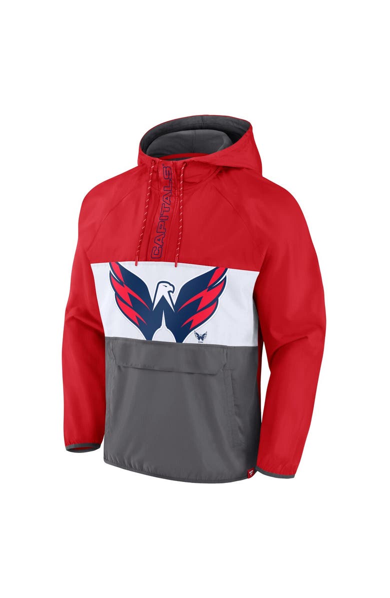 FANATICS Men's Fanatics Branded Red Washington Capitals Flagrant Foul Anorak Raglan Half-Zip Hoodie Jacket, Alternate, color, Red