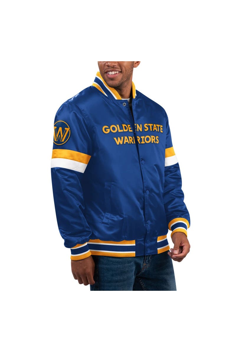 STARTER Men's Starter Royal Golden State Warriors Home Game Satin Full-Snap Varsity Jacket, Alternate, color, Royal