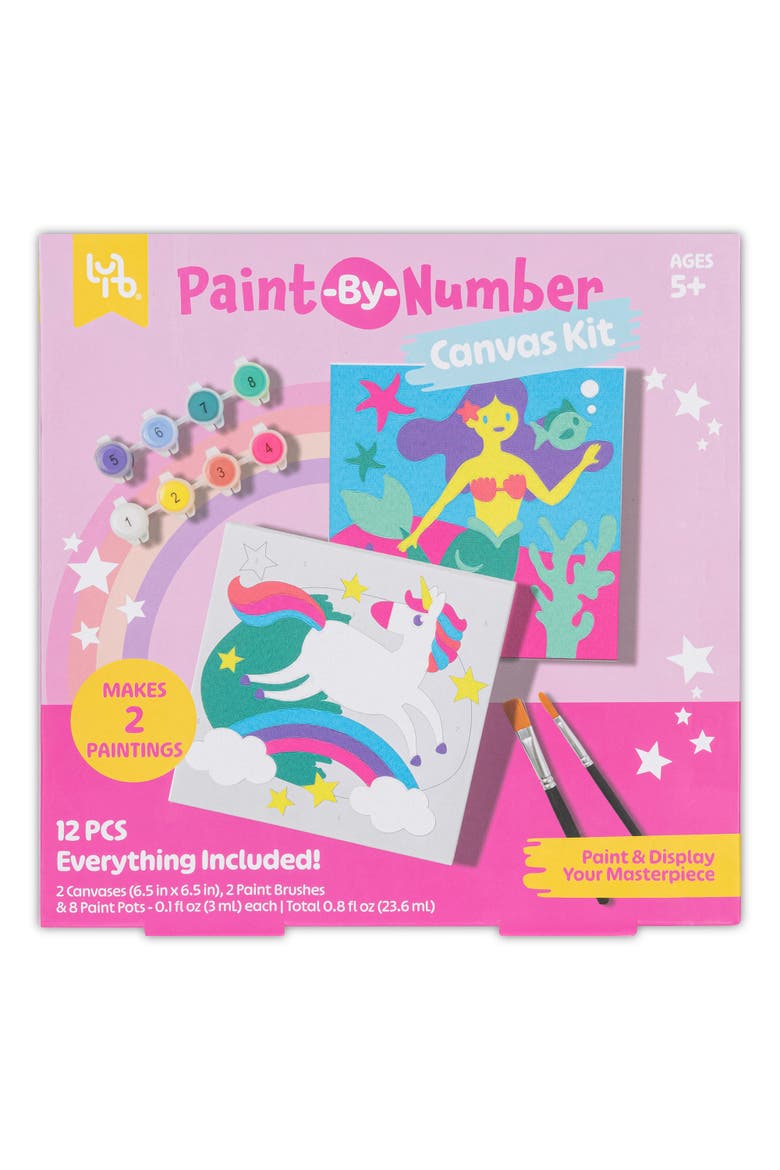 Unicorn & Mermaid Paintbynumber Canvas Kit 5+, Main, color, Multicolored