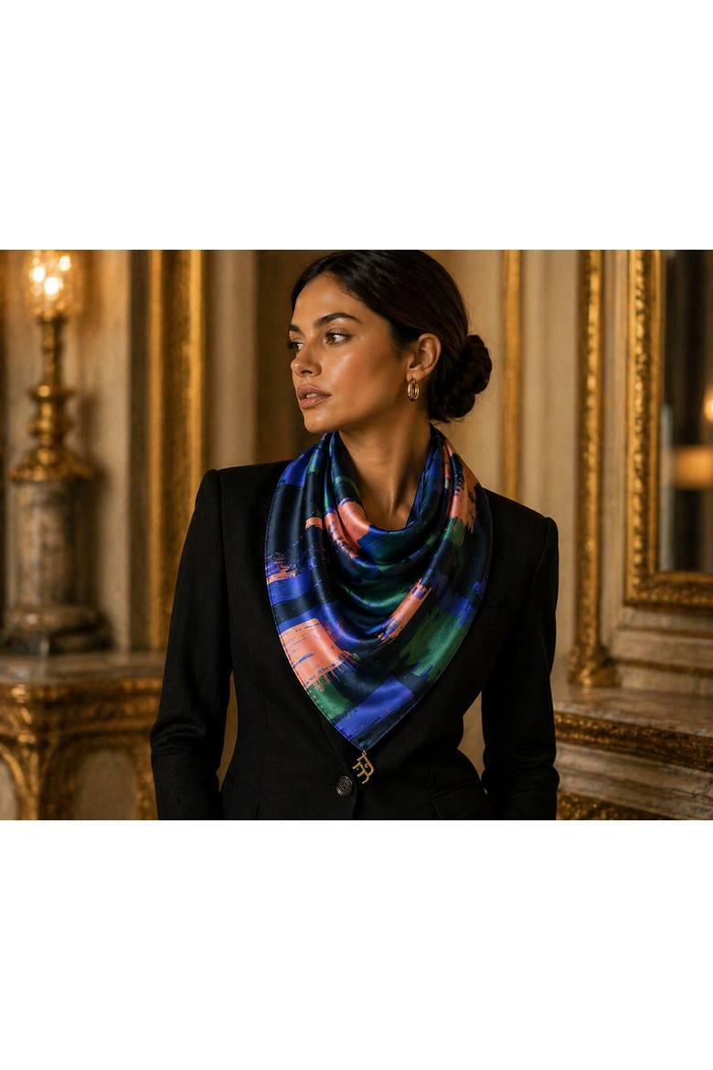 Zion Print Versa Scarf with logo hardware, Alternate, color, Navy Blue