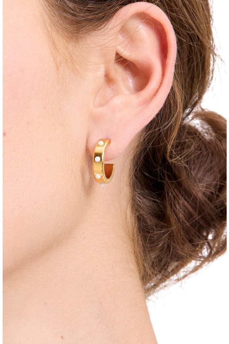 small faux opal huggie hoop earrings, Alternate, color, OPAL