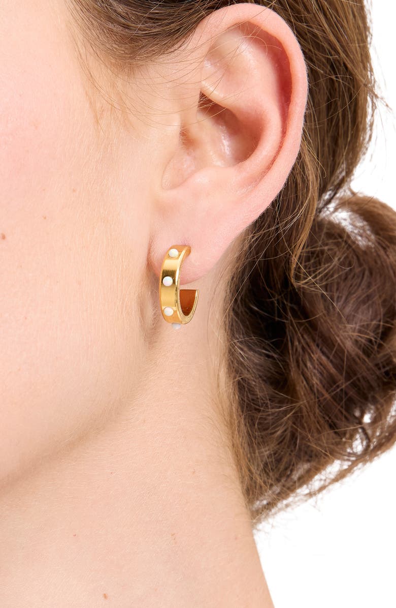 Kate Spade New York small faux opal huggie hoop earrings, Alternate, color, Opal