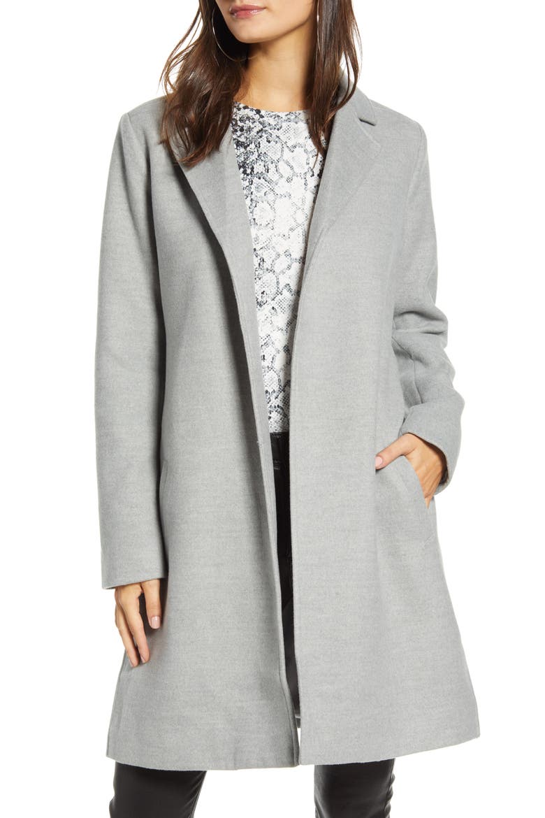 Keep Your Secrets Melton Belted Coat, Main, color, HEATHER GREY
