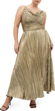 City Chic Kamila Plissé Metallic Sleeveless Maxi Dress