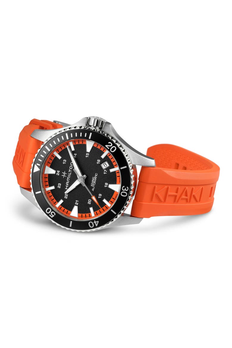 Khaki Scuba Automatic Rubber Strap Watch, 40mm, Alternate, color, BLACK/ ORANGE