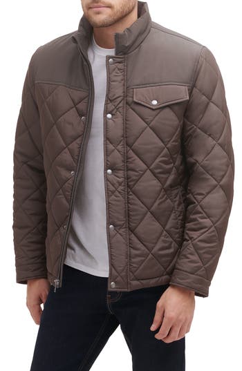 Cole Haan Signature Cole Haan Mixed Media Faux Shearling Lined Diamond Quilted Jacket In Brown