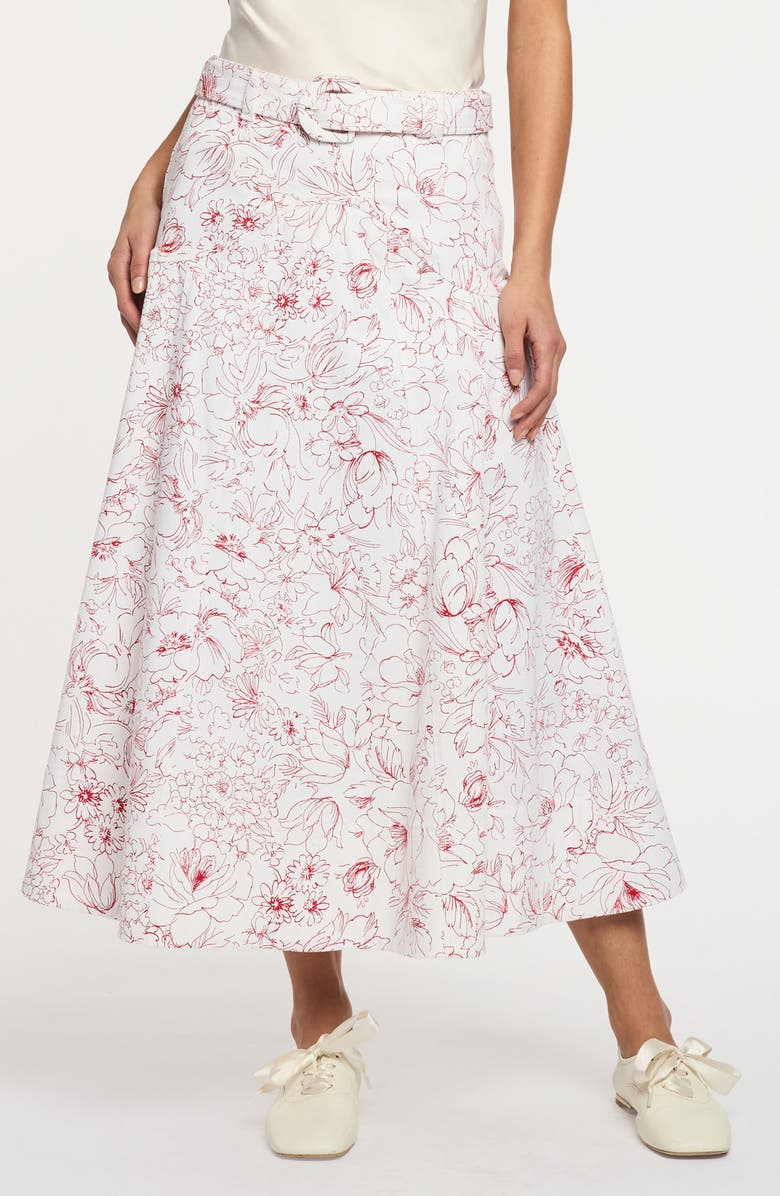 Cinq à Sept Nala Garden Doodle Stretch Cotton Skirt, Main, color, White/ Goji Berry