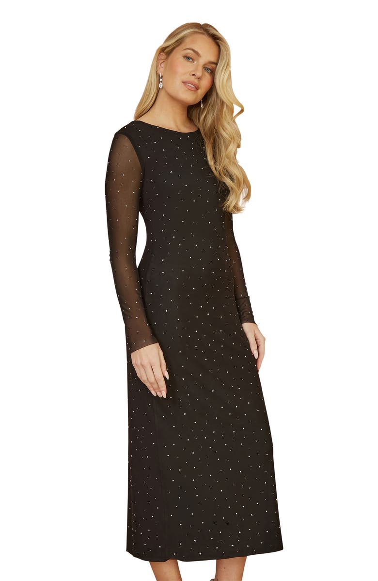 Yumi Sparkle Mesh Bodycon Midi Dress, Alternate, color, Black