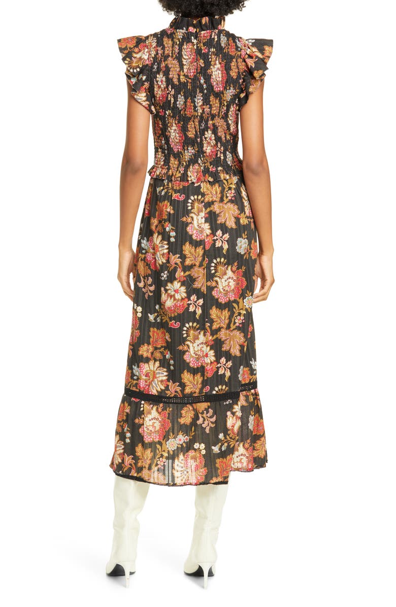 Sea Pascale Floral Smocked Cotton Midi Dress, Alternate, color, 