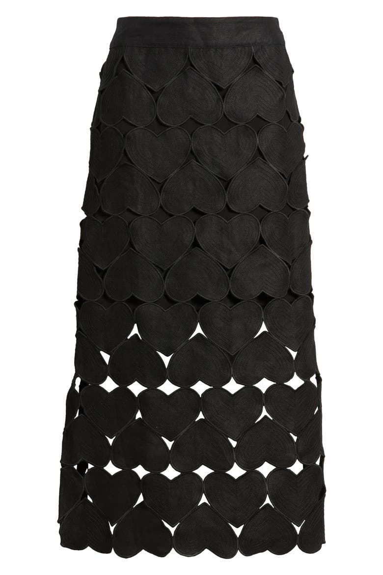Black Hearts Linen Midi Skirt, Alternate, color, BLACK