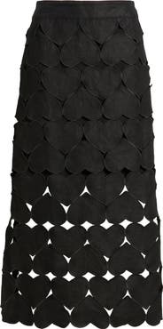 FARM Rio Black Hearts Linen Midi Skirt