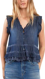 Billy T Lovesick Flounce Sleeveless Denim Top