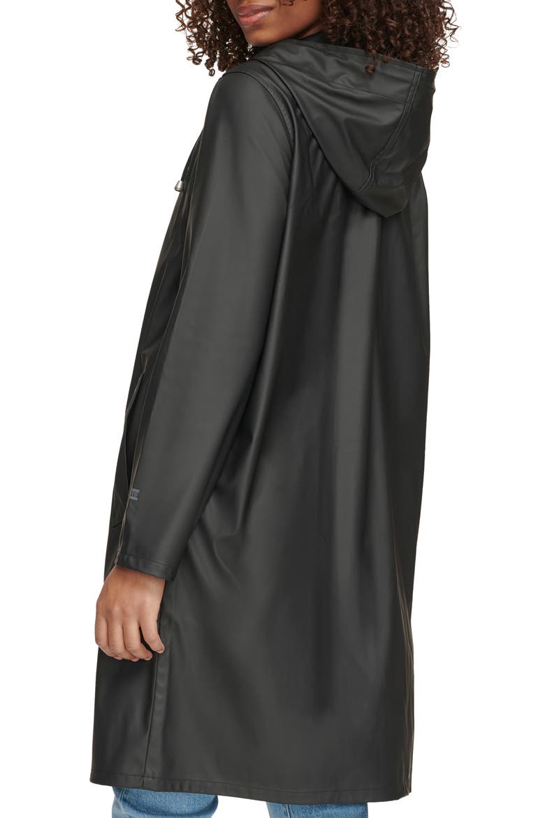 Water Resistant Hooded Long Rain Jacket, Alternate, color, BLACK