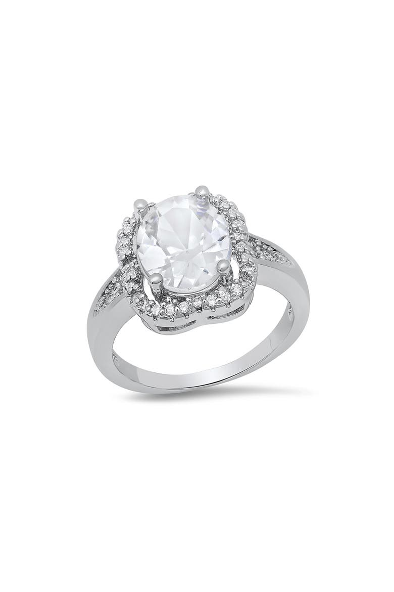 18K White Gold Plated Simulated Diamond Halo Ring, Main, color, SILVER
