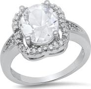 HMY JEWELRY 18K White Gold Plated Simulated Diamond Halo Ring