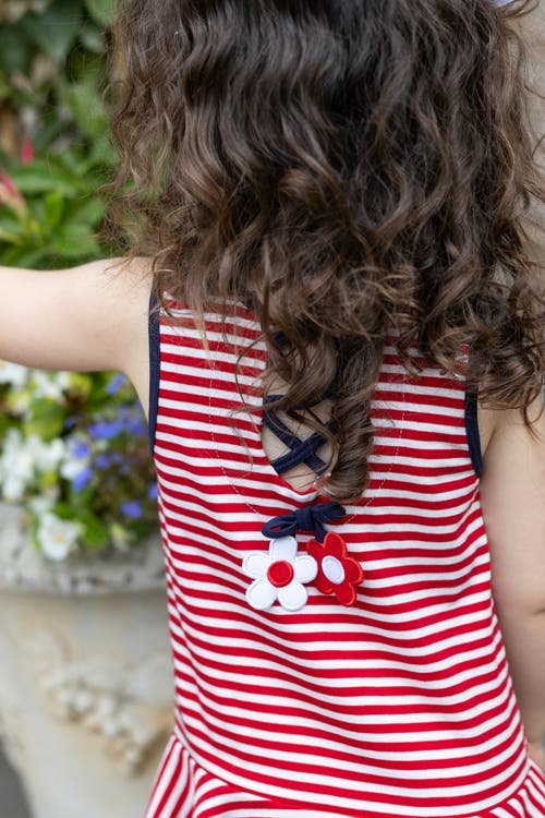 Florence Eiseman Stripe Knit Dress With Flowers In Red/white