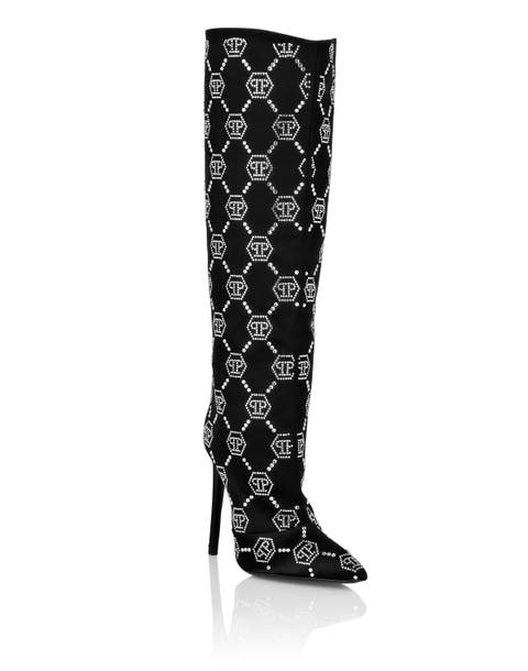 Satin Boots High Heels Mid Strass Monogram Women