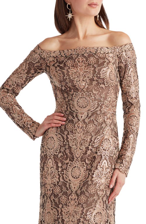 Tadashi Shoji Elisara Sequin Embroidered Gown In Brown