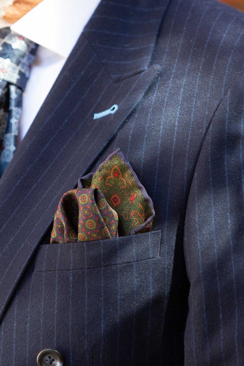 Lario - Double Sided Silk Pocket Square for Men, Alternate, color, Navy Green