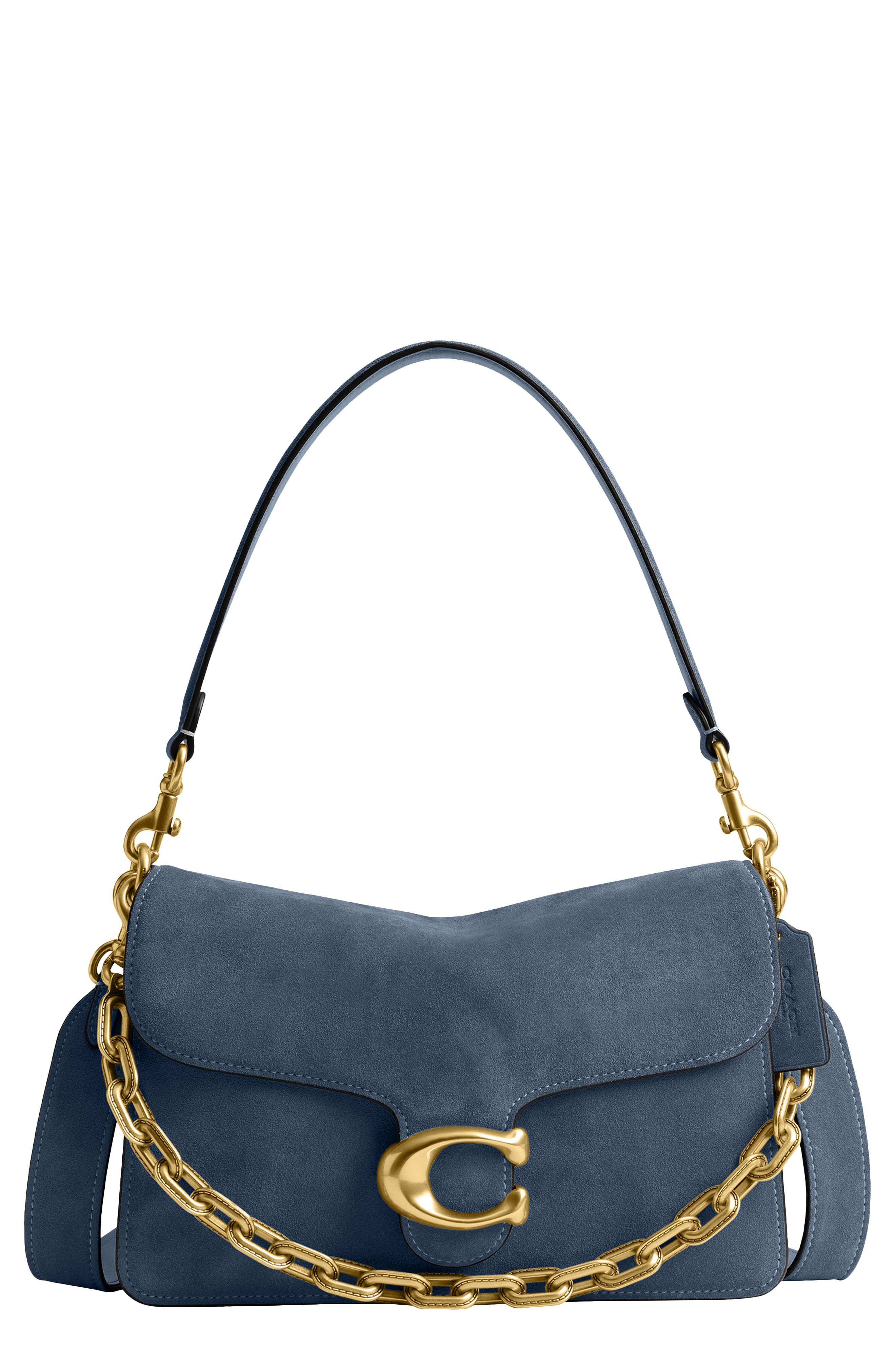 COACH Chain Tabby Suede Shoulder Bag, Main, color, Light Denim