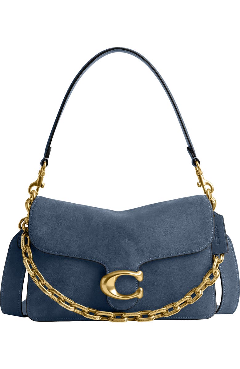 COACH Chain Tabby Suede Shoulder Bag, Main, color, Light Denim