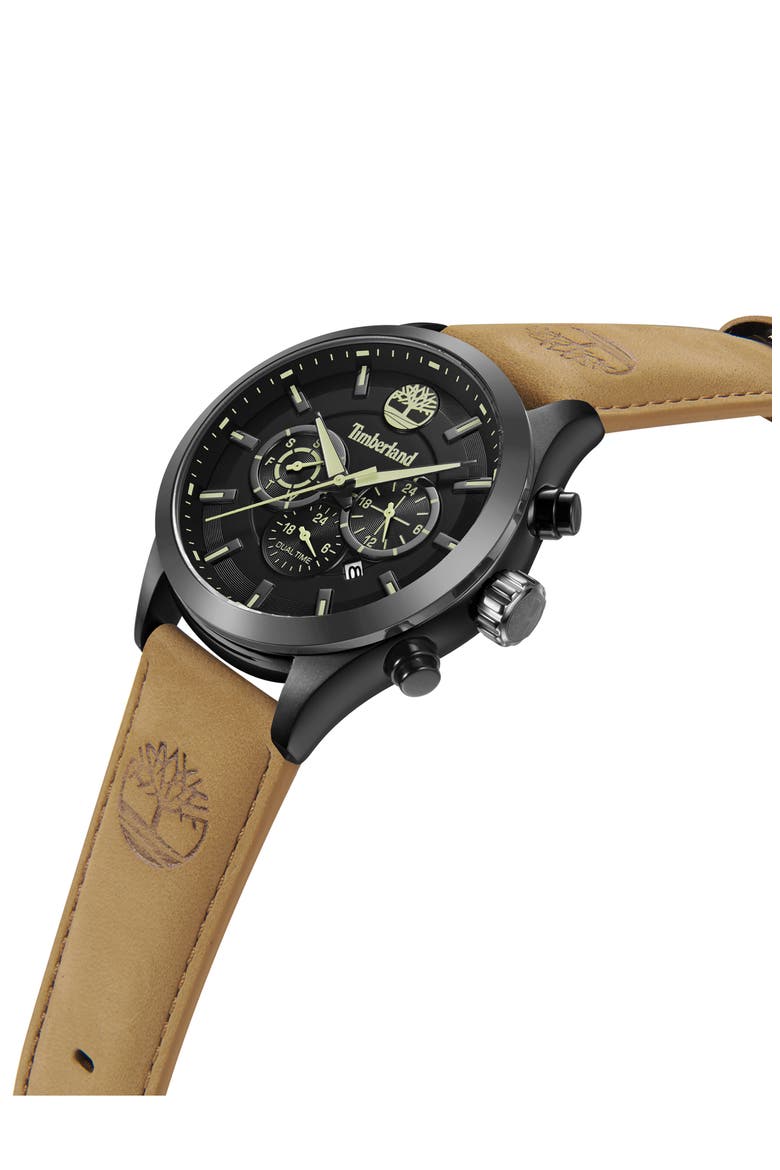 Ashmont Chronograph Leather Strap Watch, 46mm, Alternate, color, TAN