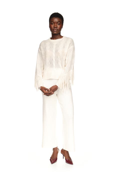 100% Cashmere Cable Fringe Sweater