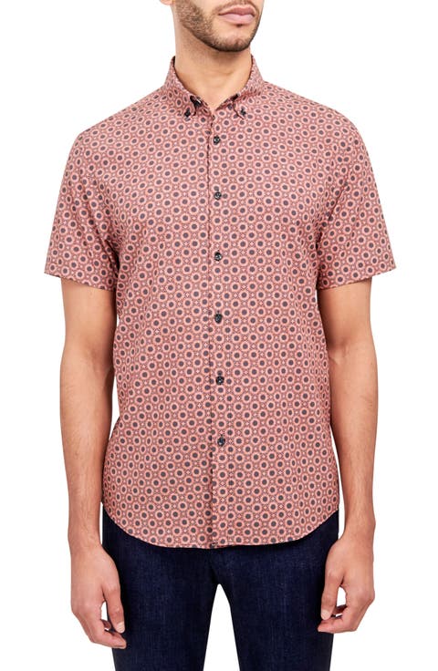 Slim Fit Medallion Print Recycled 4-Way Stretch Performance Short Sleeve Shirt