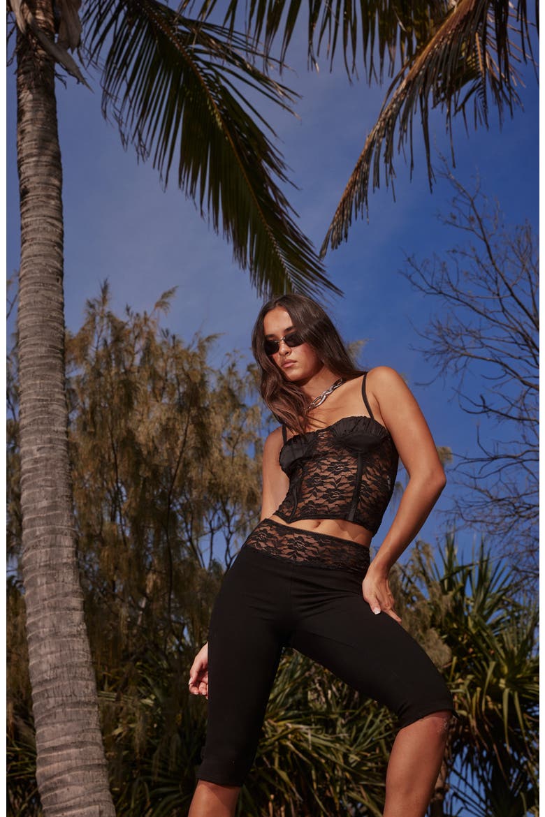 Melanie Lace Trim Capri Pants, Alternate, color, BLACK